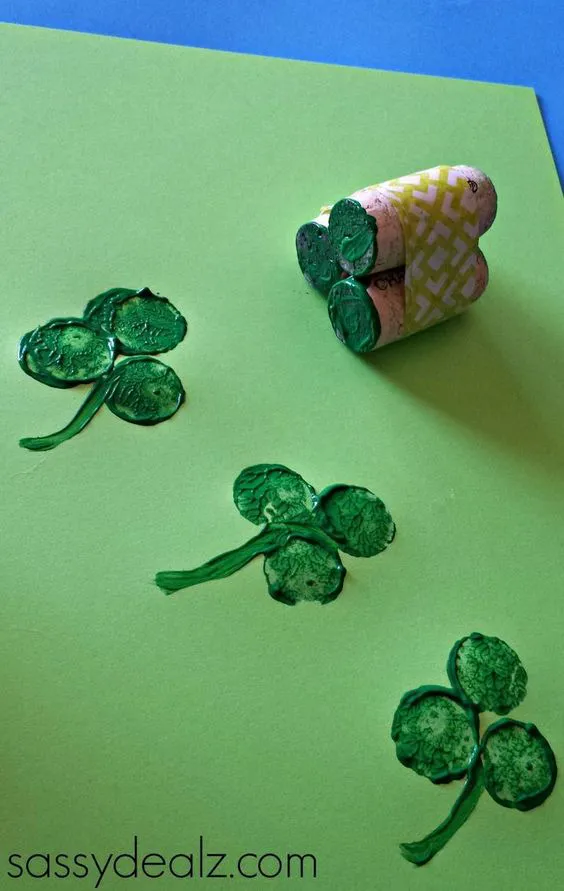 Wine Cork Shamrock Craft for St. Patrick’s Day #DIY #St patricks day art project for kids | http://CraftyMorning.com