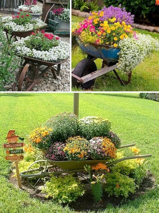 decorar jardin reciclando con jardineras