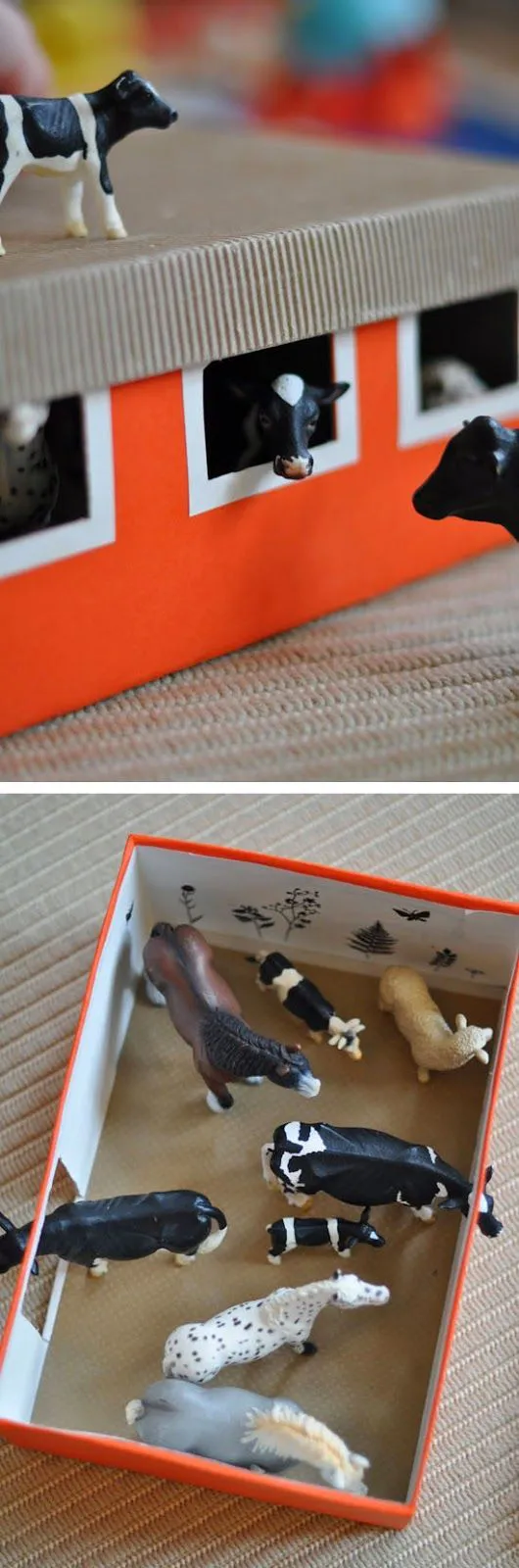 juguete de cajas de zapatos recicladas