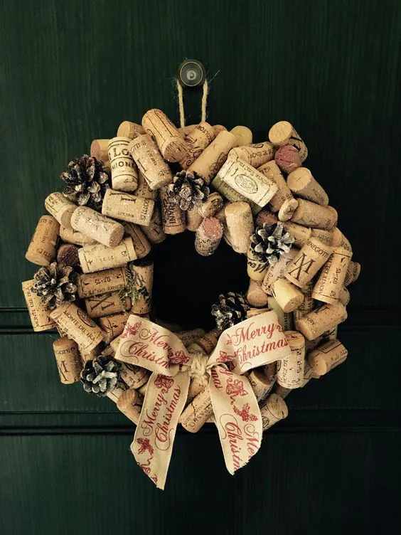 Christmas wreath cork Wine garland ideas Shabby chic home Made - merry christmas - juta