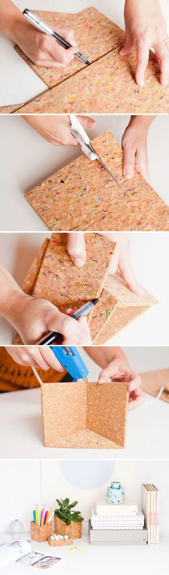 How to make hanging DIY office organizers with sheets of cork.