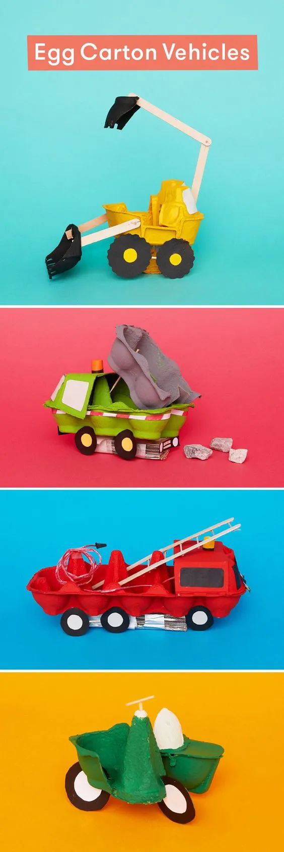 Turn egg cartons into vehicles with this ingenious cardboard craft for kids.: