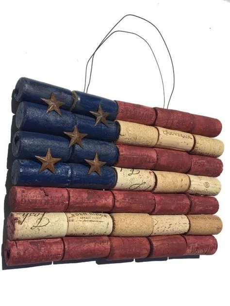 Patriotic American Flag Wine Cork Wall Art 4th of July Antique Home Decor | eBay