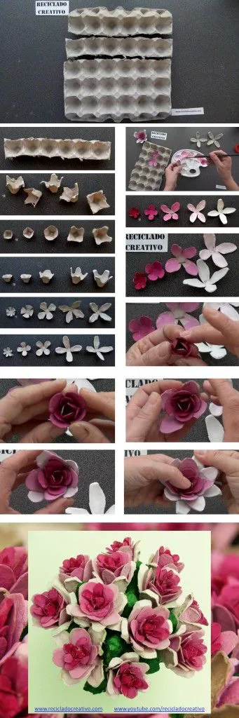cómo hacer flores con hueveras de cartón paso a paso