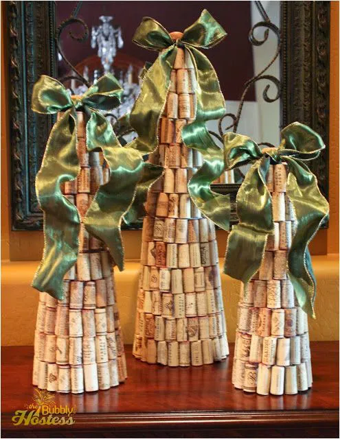 DIY Wine Cork Christmas Tree Topped With Ribbon | The Bubbly Hostess