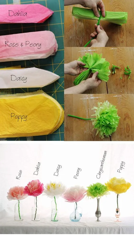 Diseños para flores de papel con tallo