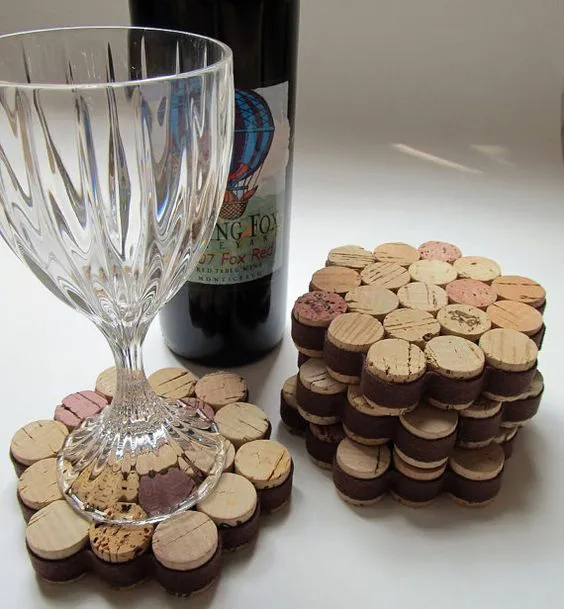 Práctico de Costa del corcho del vino del panal con cinta marrón-Set de cuatro - inauguración de la casa, boda, regalo de anfitriona, entretenimiento, medio ambiente