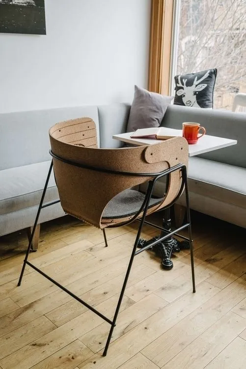 Combining Cork with Recycled Rubber - the BOH Chair. “Our design criteria lead us to examine the practical uses of marine cork sheets (typically used for the decks of ships) and Dinoflex recycled rubber (typically used for gymnasium flooring). These materials, in combination with a desire to make a chair that was ergonomic in measurement, and sustainable in materials, lead us to the BOH.” Know all - http://designdaily.in/the-boh/