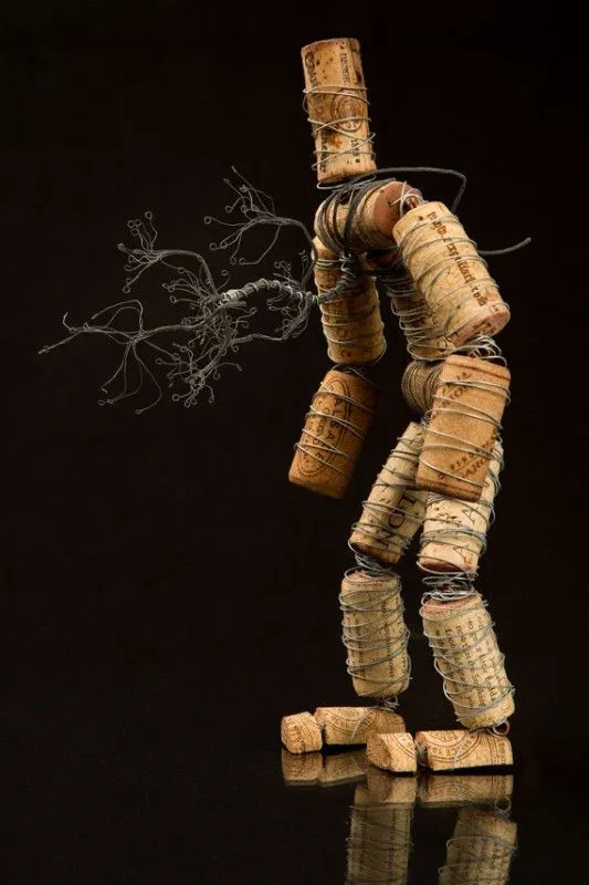 The Corkmen in art with Wire Wine Tree Sculpture natural cork Art