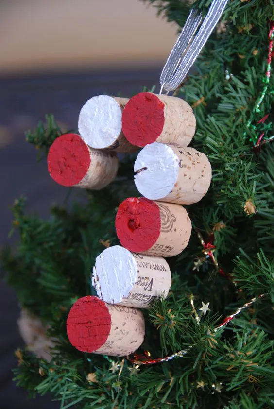 Candy Cane Wine Cork Christmas Tree Ornament by GulfCoasters,