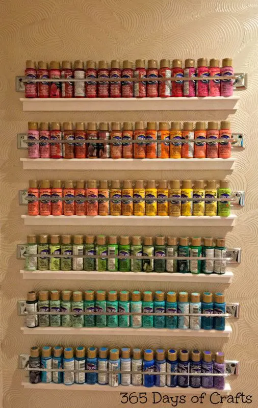 Take a look at this fun craft room tour by 365 Days of Crafts! This 6-tier paint storage is a thing of beauty!: 