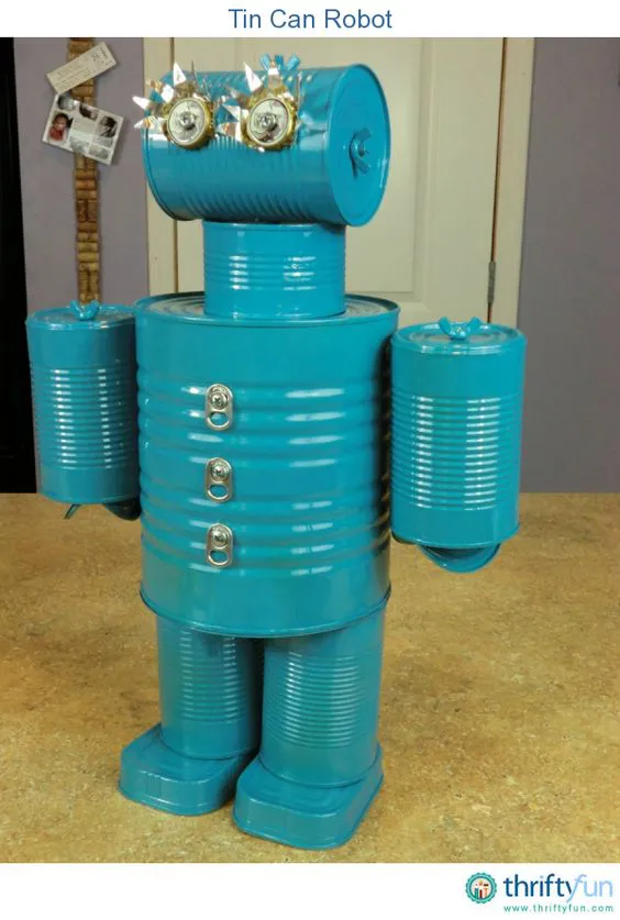 A great way to reuse tin cans is to make a tin can robot. This particular robot took a few hours put together.: 