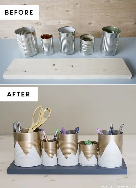 DIY-tin-can-organizador antes e depois upcycledtreasures-: 