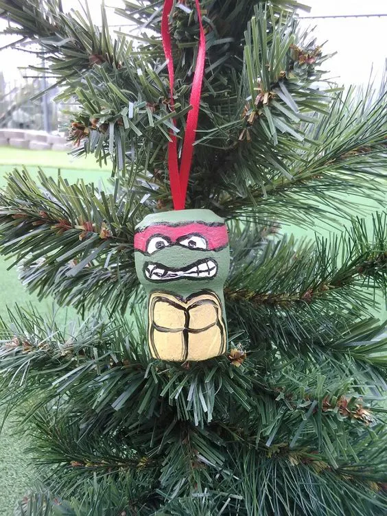 Ninja turtle ornament. Painted on a champagne cork