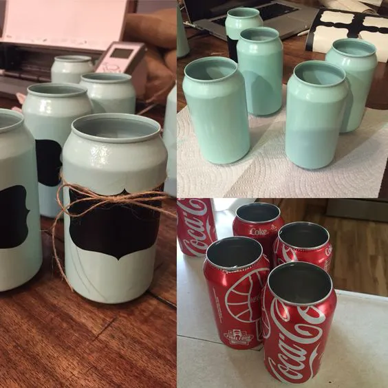 DIY Coke can craft I turned mine into a DIY Herb garden that is in front of my kitchen window. You can also make adorable DIY centerpieces. I used my silhouette cameo to cut out black vinyl tags to label the herbs. Love how it turned out: 