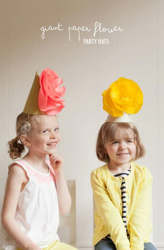 Creative Giant Paper Flower Party Hats DIY for kids Sombreros de cucurucho para niños para fiestas infantiles para hacer uno mismo divertido facil flores de papel: 
