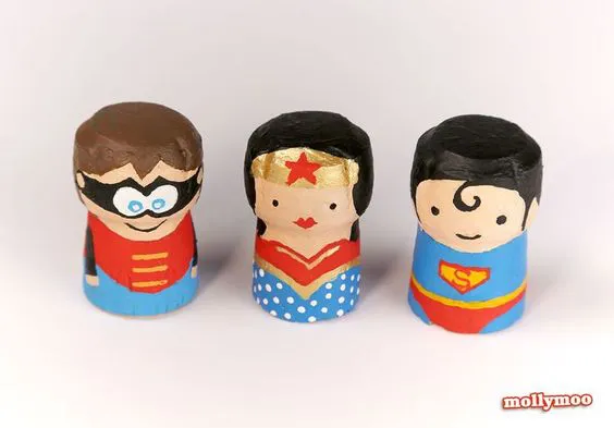 Painted wine cork superheroes