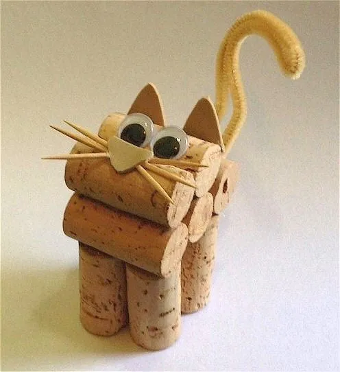 Turn those some of those corks that you saved into this Cute Cork Kitten with help from the kids. Corks make a great craft material so don't throw them out.