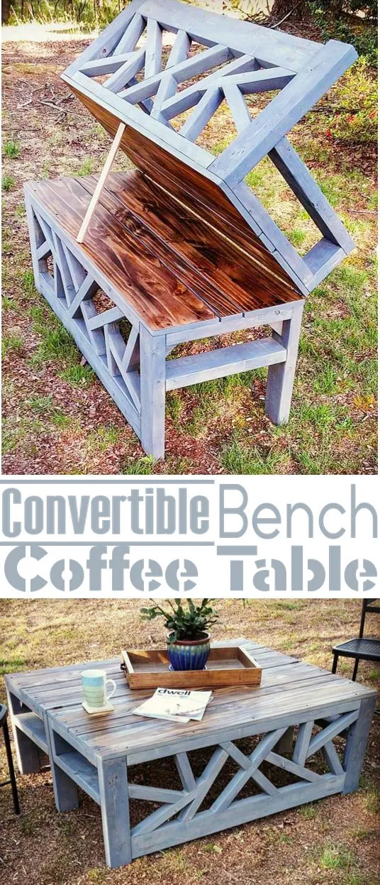 How To- Build an Outdoor Bench that Converts into a Coffee Table: 