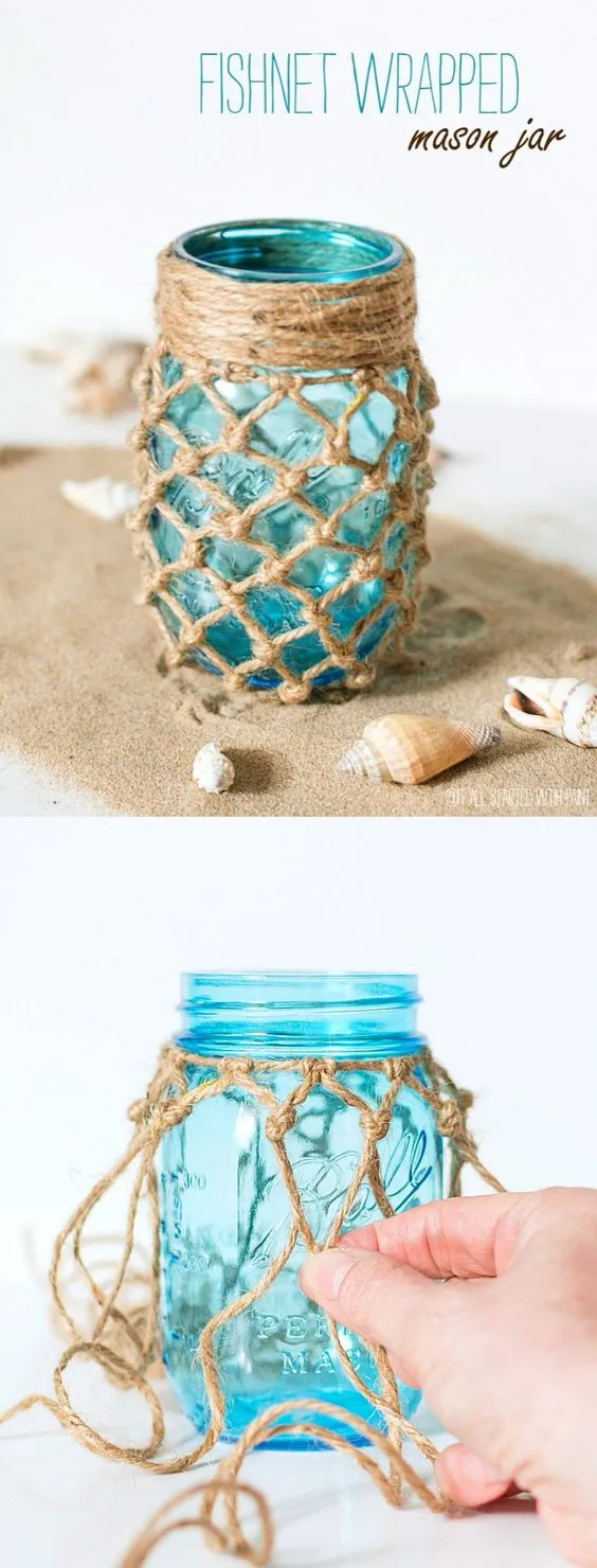 DIY Wrapped Mason Jar - itallstartedwithpaint.com - Tarros decorados con cuerda: 