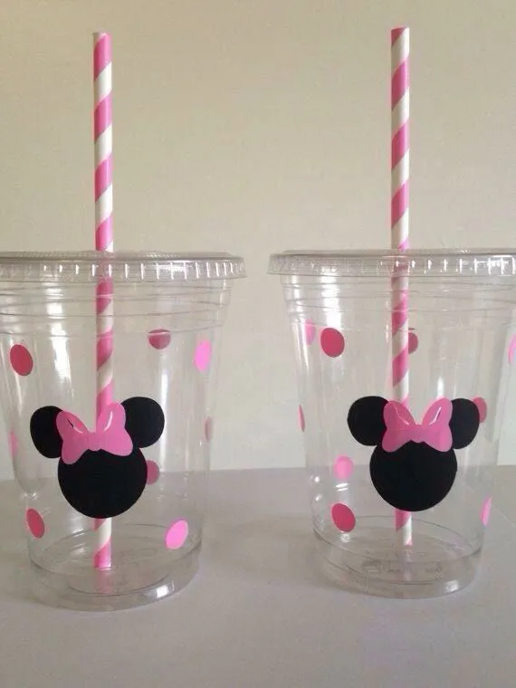 decorar vasos para fiestas de la minnie