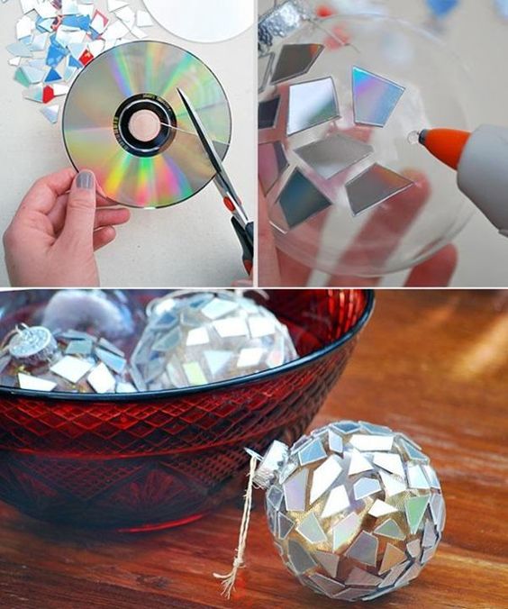 bola para el árbol con fragmentos de CD