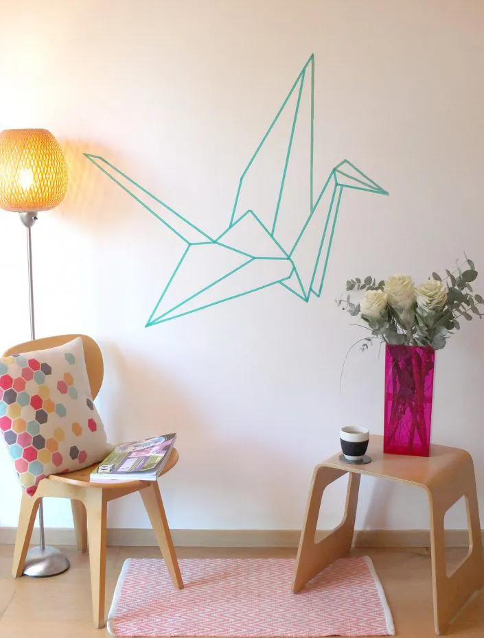 pajaros de origami con washitape para la pared