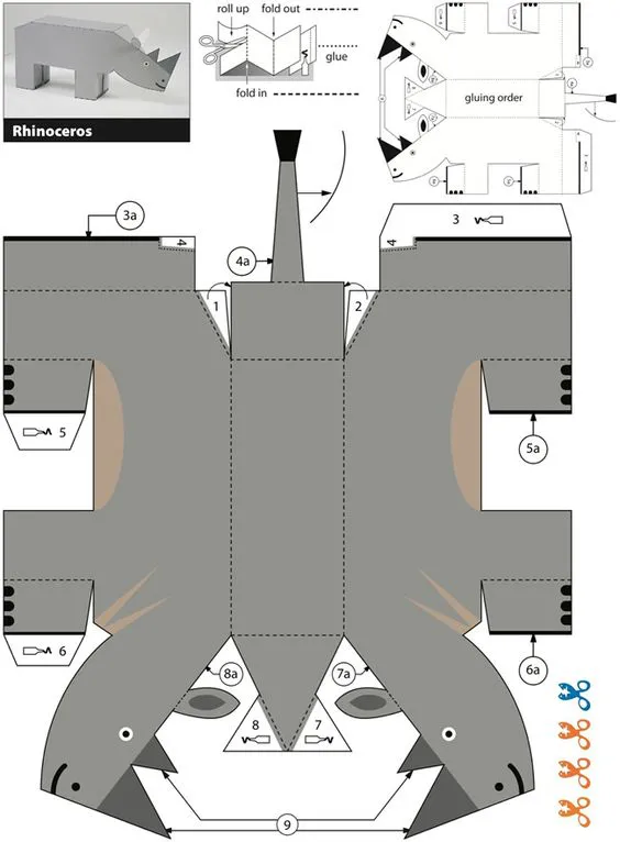 rinoceronte de kirigami