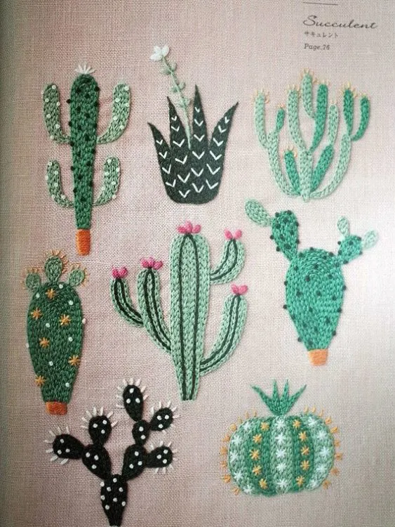 Cactus bordados de Yumiko Higuchi.