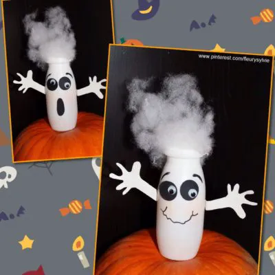 Fantasmas para halloween con envases de yogurt líquido