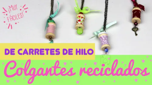 colgante DIY con carretes de hilo