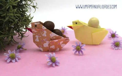 pollitos de origami para pascua