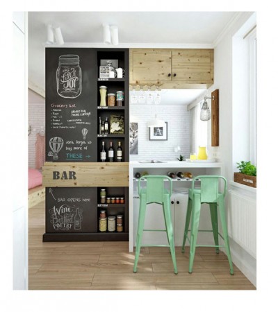 Interior de cocina con pizarra visto en Pinterest.